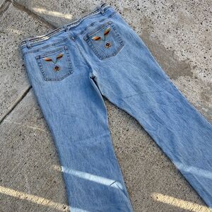 Women's Light Blue Boot Cut Jeans with Embroidery